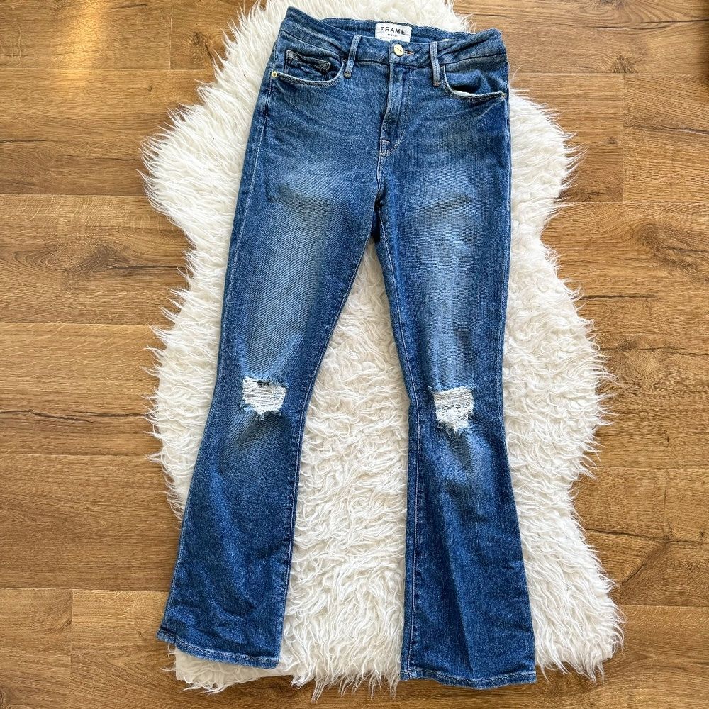 FRAME Denim Le Crop Mini Boot - Stoney Creek Distressed Jeans | Size 25